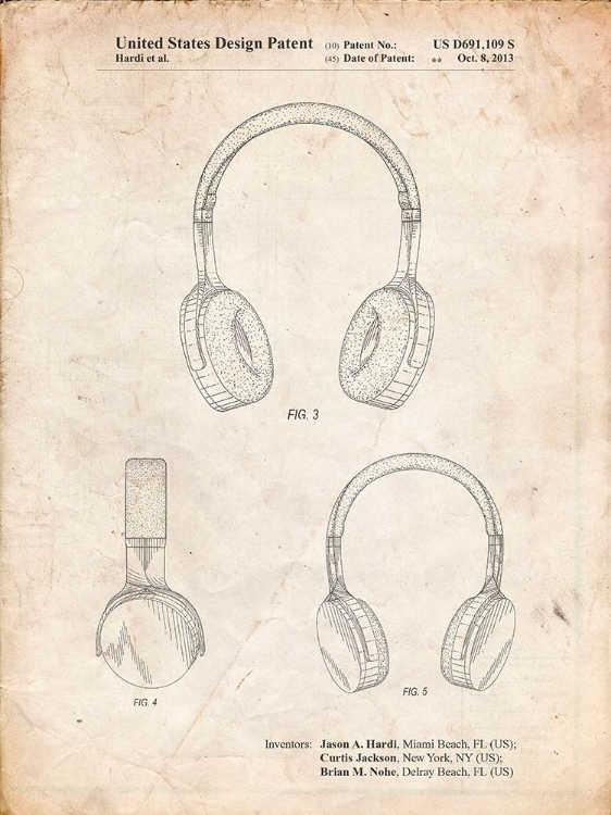 Picture of PP612-VINTAGE PARCHMENT HEADPHONES PATENT POSTER