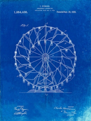 Picture of PP615-FADED BLUEPRINT FERRIS WHEEL 1920 PATENT POSTER