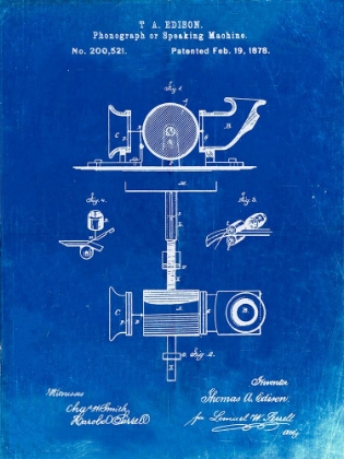 Picture of PP622-FADED BLUEPRINT T. A. EDISON PHONOGRAPH PATENT POSTER