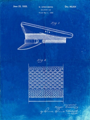 Picture of PP623-FADED BLUEPRINT MILITARY HAT 1935 PATENT POSTER