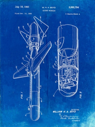 Picture of PP624-FADED BLUEPRINT COLD WAR ERA GUIDED MISSILE PATENT POSTER