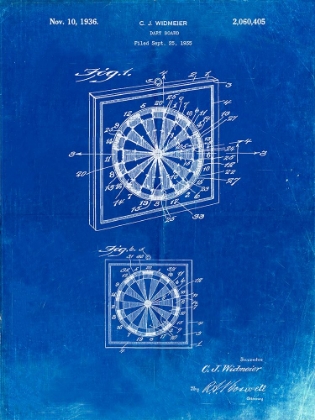 Picture of PP625-FADED BLUEPRINT DART BOARD 1936 PATENT POSTER