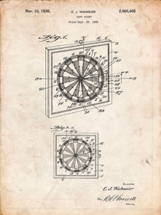 Picture of PP625-VINTAGE PARCHMENT DART BOARD 1936 PATENT POSTER