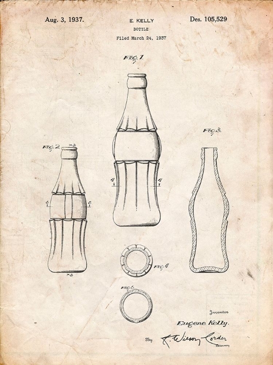 Picture of PP626-VINTAGE PARCHMENT D-PATENT COKE BOTTLE PATENT POSTER