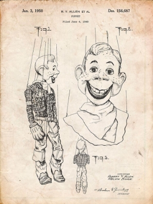 Picture of PP628-VINTAGE PARCHMENT HOWDY DOODY MARIONETTE PATENT POSTER