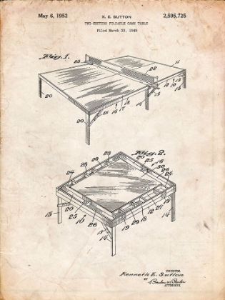 Picture of PP629-VINTAGE PARCHMENT PING PONG TABLE PATENT POSTER