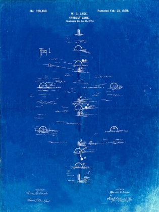 Picture of PP631-FADED BLUEPRINT CROQUET GAME 1899 PATENT POSTER
