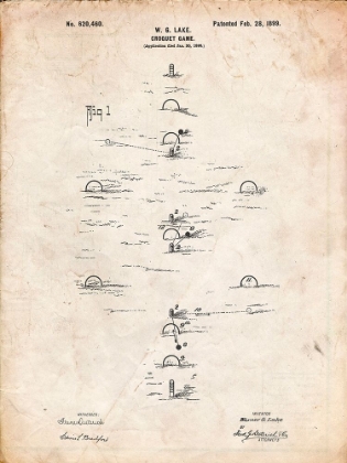 Picture of PP631-VINTAGE PARCHMENT CROQUET GAME 1899 PATENT POSTER