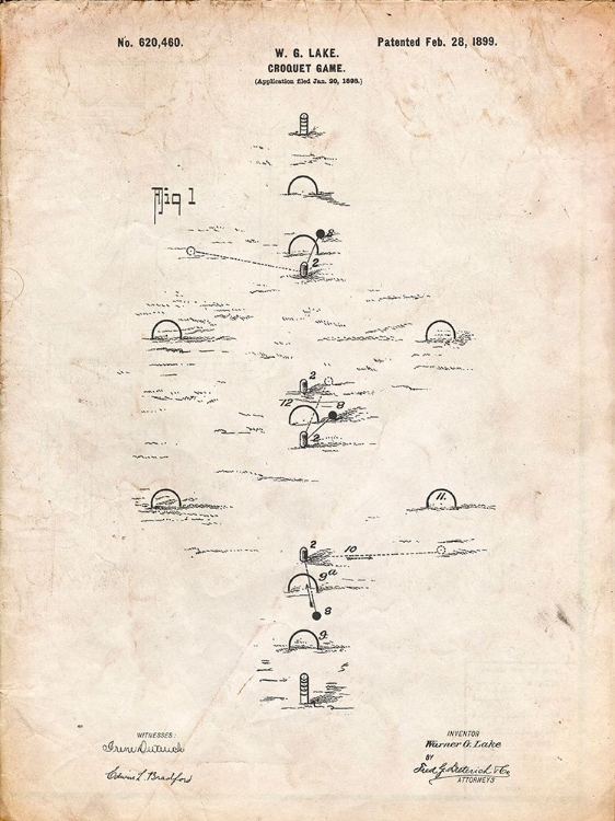 Picture of PP631-VINTAGE PARCHMENT CROQUET GAME 1899 PATENT POSTER