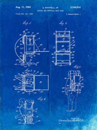 Picture of PP632-FADED BLUEPRINT FRAMED HIKING PACK PATENT POSTER