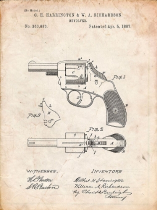 Picture of PP633-VINTAGE PARCHMENT H AND R REVOLVER PISTOL PATENT POSTER