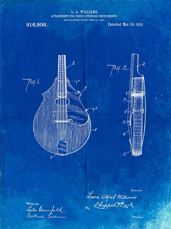 Picture of PP638-FADED BLUEPRINT MANDOLIN PICK GUARD PATENT POSTER