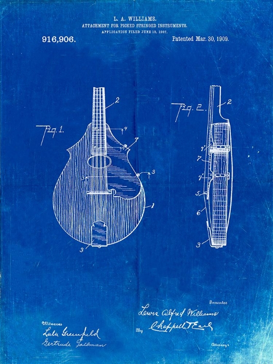 Picture of PP638-FADED BLUEPRINT MANDOLIN PICK GUARD PATENT POSTER