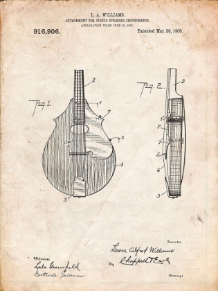 Picture of PP638-VINTAGE PARCHMENT MANDOLIN PICK GUARD PATENT POSTER