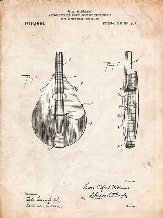 Picture of PP638-VINTAGE PARCHMENT MANDOLIN PICK GUARD PATENT POSTER