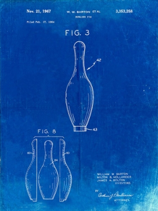 Picture of PP641-FADED BLUEPRINT BOWLING PIN 1967 PATENT POSTER