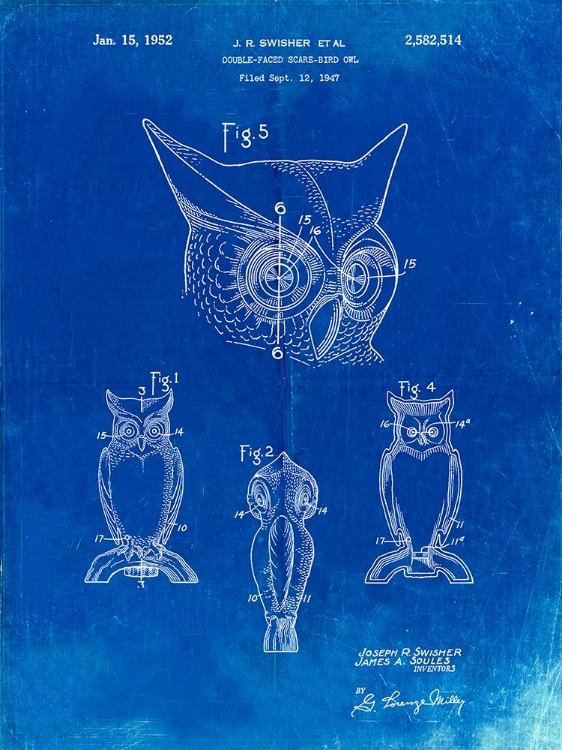 Picture of PP647-FADED BLUEPRINT OWL BIRD OF PREY PATENT POSTER