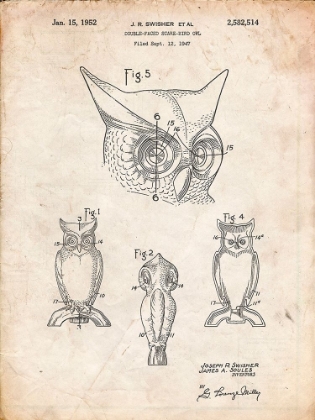 Picture of PP647-VINTAGE PARCHMENT OWL BIRD OF PREY PATENT POSTER