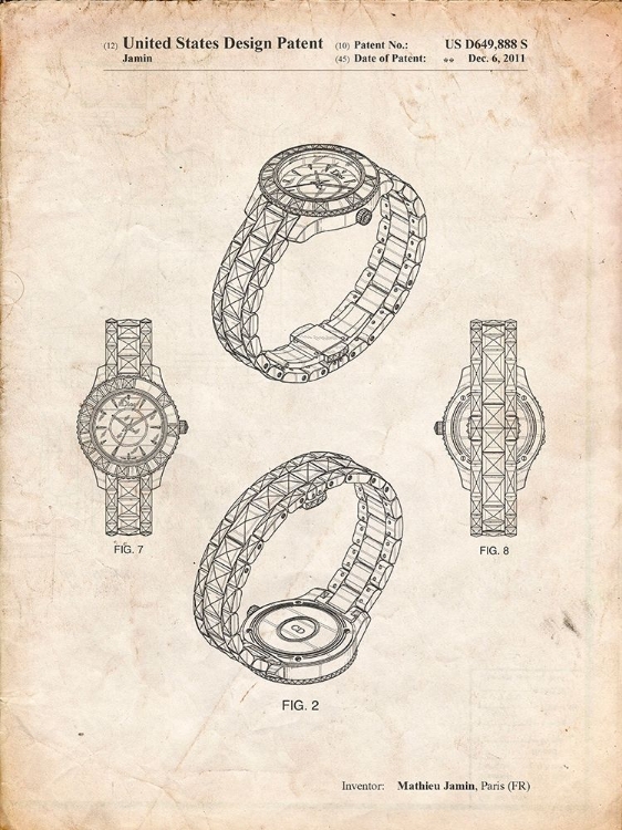 Picture of PP651-VINTAGE PARCHMENT LUXURY WATCH PATENT POSTER