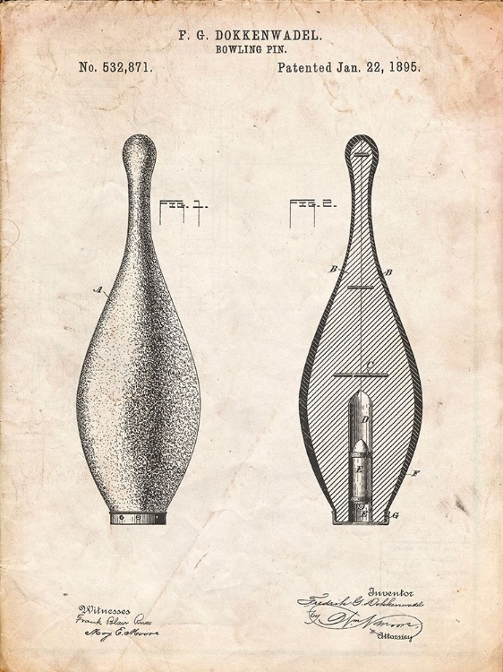 Picture of PP652-VINTAGE PARCHMENT VINTAGE BOWLING PIN PATENT POSTER