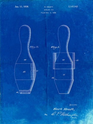 Picture of PP653-FADED BLUEPRINT BOWLING PIN 1938 PATENT POSTER