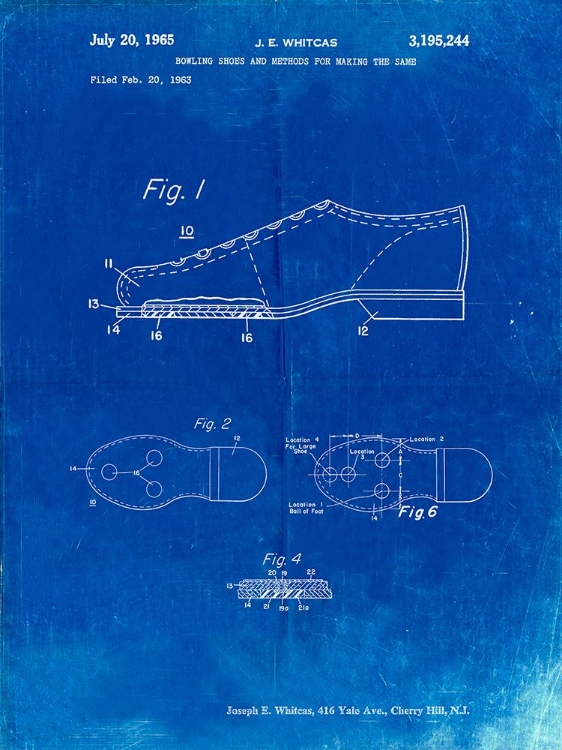Picture of PP655-FADED BLUEPRINT VINTAGE BOWLING SHOES PATENT POSTER