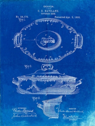 Picture of PP657-FADED BLUEPRINT HAVILAND COVERED SERVING DISH CANVAS ART