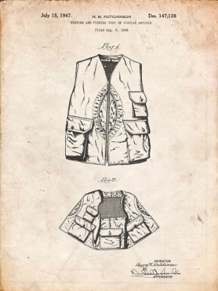 Picture of PP661-VINTAGE PARCHMENT HUNTING AND FISHING VEST PATENT POSTER