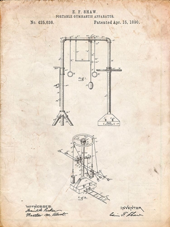 Picture of PP664-VINTAGE PARCHMENT PORTABLE GYMNASTIC BARS 1890 PATENT POSTER