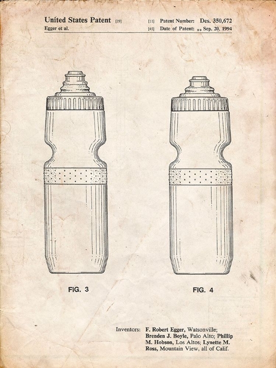 Picture of PP669-VINTAGE PARCHMENT CYCLING WATER BOTTLE PATENT POSTER