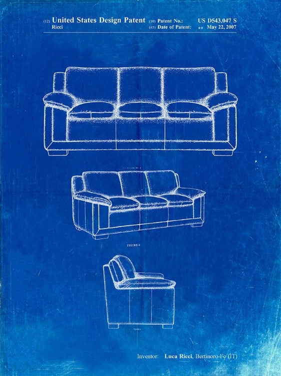 Picture of PP671-FADED BLUEPRINT COUCH PATENT POSTER