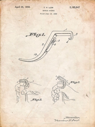 Picture of PP672-VINTAGE PARCHMENT BOTTLE OPENER PATENT POSTER