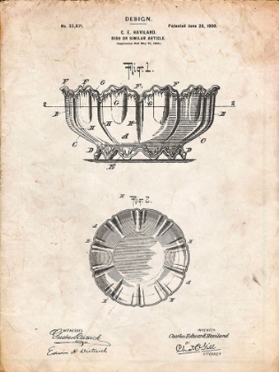 Picture of PP680-VINTAGE PARCHMENT HAVILAND DECORATIVE BOWL PATENT POSTER