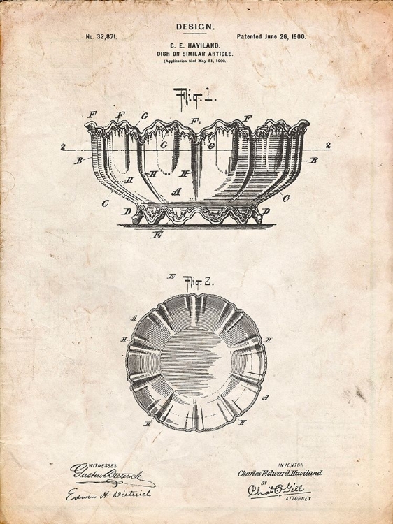 Picture of PP680-VINTAGE PARCHMENT HAVILAND DECORATIVE BOWL PATENT POSTER