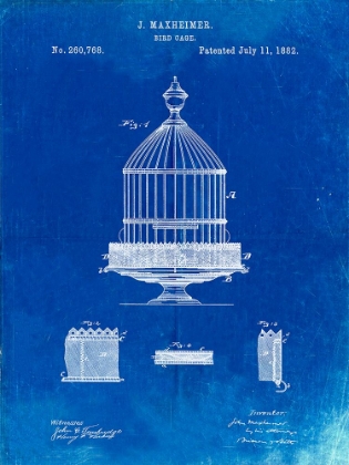 Picture of PP683-FADED BLUEPRINT VINTAGE BIRDCAGE PATENT POSTER