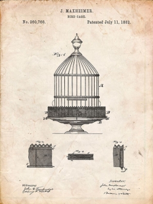 Picture of PP683-VINTAGE PARCHMENT VINTAGE BIRDCAGE PATENT POSTER