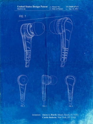 Picture of PP686-FADED BLUEPRINT EAR BUDS PATENT POSTER
