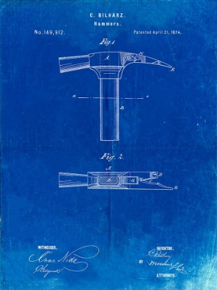 Picture of PP689-FADED BLUEPRINT CLAW HAMMER 1874 PATENT POSTER