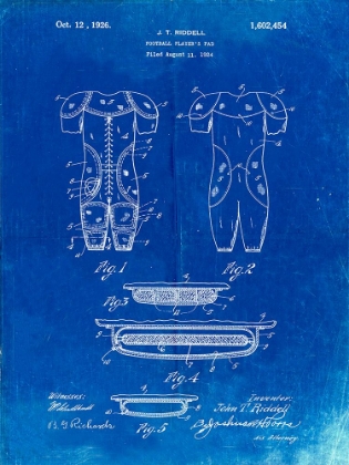 Picture of PP690-FADED BLUEPRINT RIDELL FOOTBALL PADS 1926 PATENT POSTER