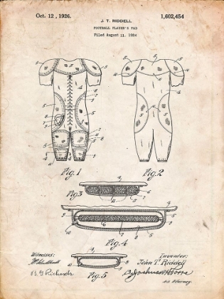 Picture of PP690-VINTAGE PARCHMENT RIDELL FOOTBALL PADS 1926 PATENT POSTER