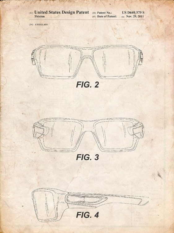 Picture of PP695-VINTAGE PARCHMENT OAKLEY CRANKCASE SUNGLASSES PATENT POSTER