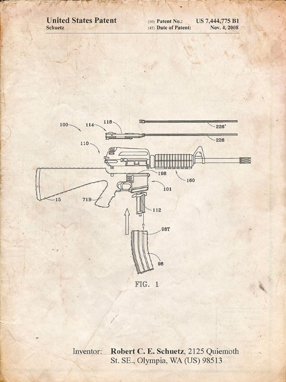 Picture of PP704-VINTAGE PARCHMENT AR 15 PATENT POSTER