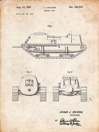 Picture of PP705-VINTAGE PARCHMENT ARMORED TANK PATENT POSTER