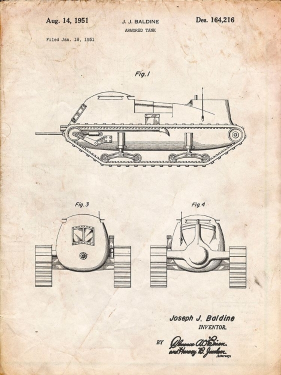 Picture of PP705-VINTAGE PARCHMENT ARMORED TANK PATENT POSTER