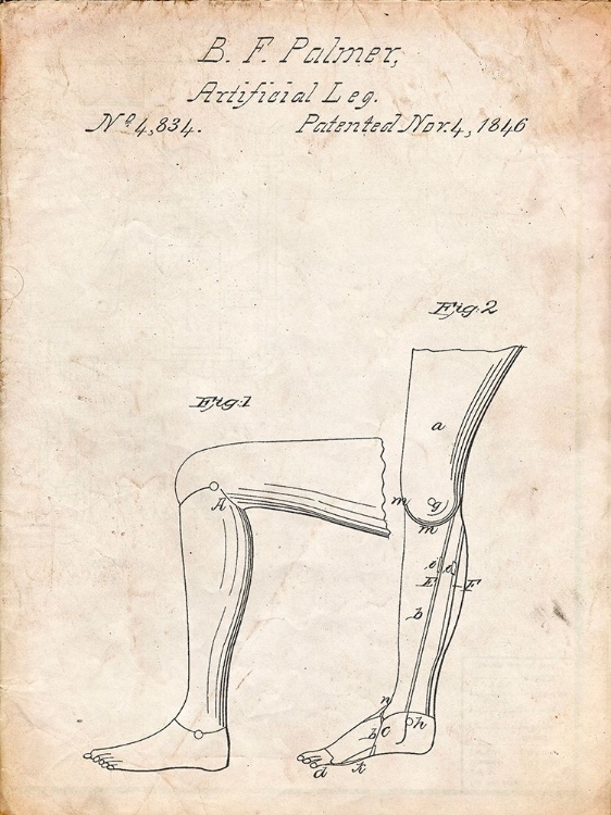 Picture of PP706-VINTAGE PARCHMENT ARTIFICIAL LEG PATENT 1846 WALL ART POSTER