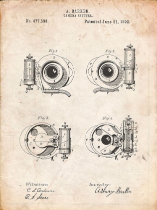 Picture of PP707-VINTAGE PARCHMENT ASBURY FRICTIONLESS CAMERA SHUTTER PATENT POSTER