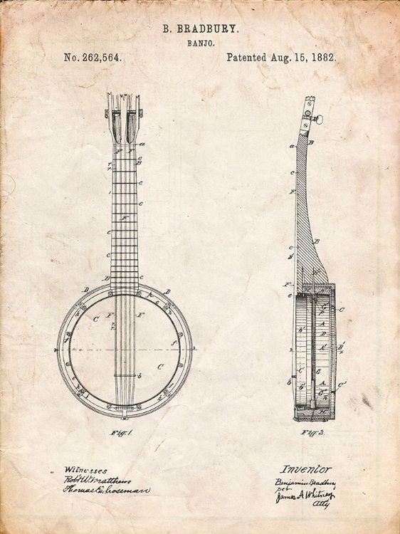 Picture of PP715-VINTAGE PARCHMENT BANJO MANDOLIN PATENT POSTER