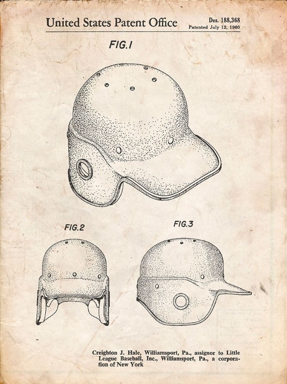 Picture of PP716-VINTAGE PARCHMENT BASEBALL HELMET PATENT POSTER