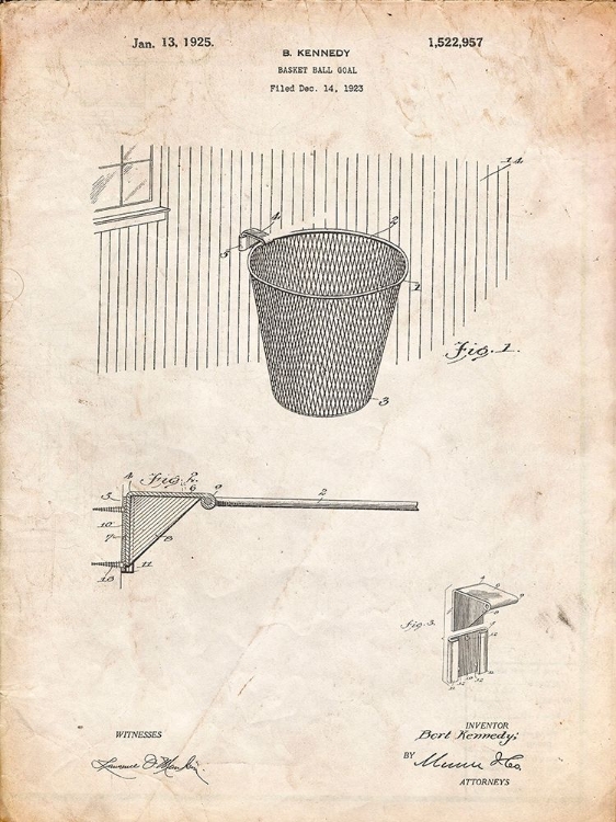 Picture of PP717-VINTAGE PARCHMENT BASKETBALL GOAL PATENT POSTER