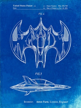 Picture of PP719-FADED BLUEPRINT BATMAN BATWING POSTER